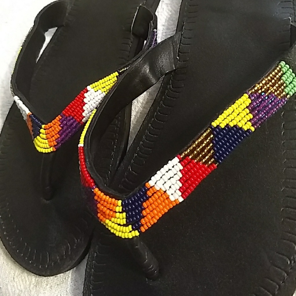 Size 39 Beader Leather Flip Flops